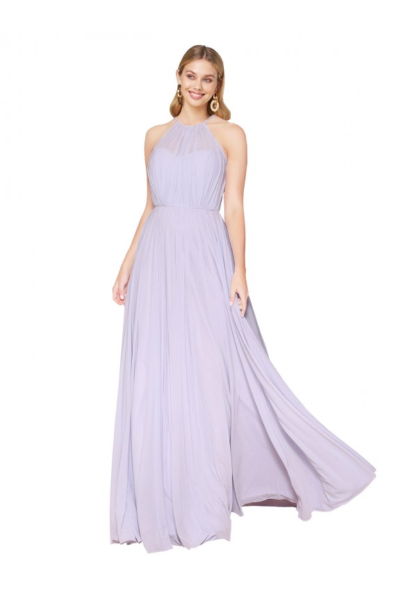 Fournisseurs de Lilas Trapèze Licou Col Haut Mousseline Longue Formelles Robes demoiselle d'honneur / Robes de soirée / Robes de bal