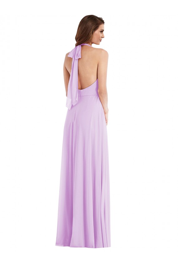 Fournisseurs de Lilas Trapèze Licou Mousseline Longue Robes demoiselle d'honneur