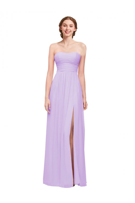 Fournisseurs de Lilas Trapèze Sans bretelle Mousseline Longue Robes demoiselle d'honneur