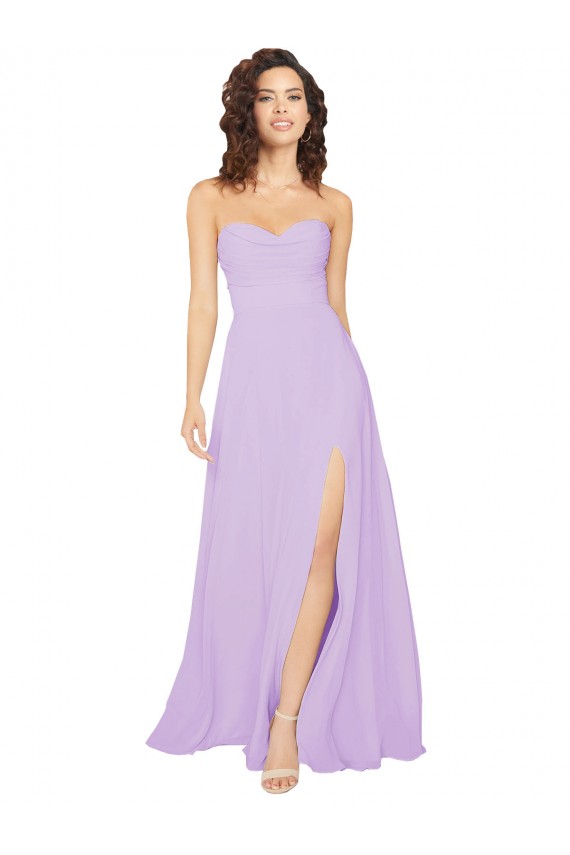 Fournisseurs de Lilas Trapèze Sans bretelle Mousseline Longue Robes demoiselle d'honneur