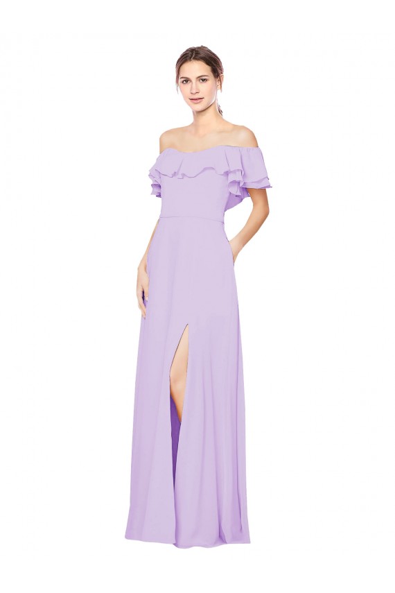 Fournisseurs de Lilas Trapèze Épaule Dénudée Sans bretelle Mousseline Longue Robes demoiselle d'honneur