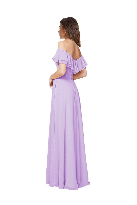 Fournisseurs de Lilas Trapèze Épaule Dénudée Sans bretelle Mousseline Longue Robes demoiselle d'honneur