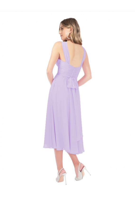 Fournisseurs de Lilas Trapèze midi Mousseline Courte Asymétrique Robes demoiselle d'honneur / Robes de cocktail