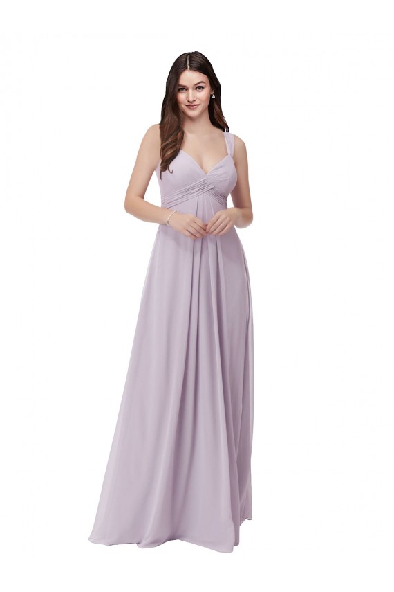 Fournisseurs de Lueur rose Trapèze Col V Mousseline Longue Robes demoiselle d'honneur