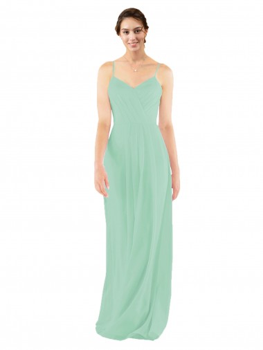 Fournisseurs de Menthe verte Fourreau Col V Mousseline Longue Robes demoiselle d'honneur