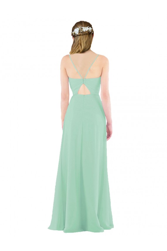 Fournisseurs de Menthe verte Fourreau Col V Mousseline Longue Robes demoiselle d'honneur