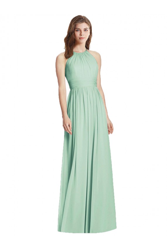 Fournisseurs de Menthe verte Trapèze Licou Mousseline Longue Robes demoiselle d'honneur
