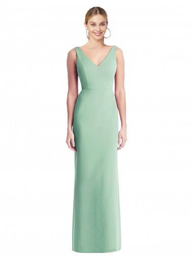 Fournisseurs de Menthe verte Trompette Col V Mousseline Longue Robes demoiselle d'honneur