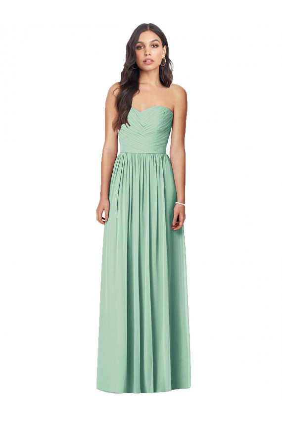 Fournisseurs de Menthe verte Trompette Sans bretelle Mousseline Longue Robes demoiselle d'honneur