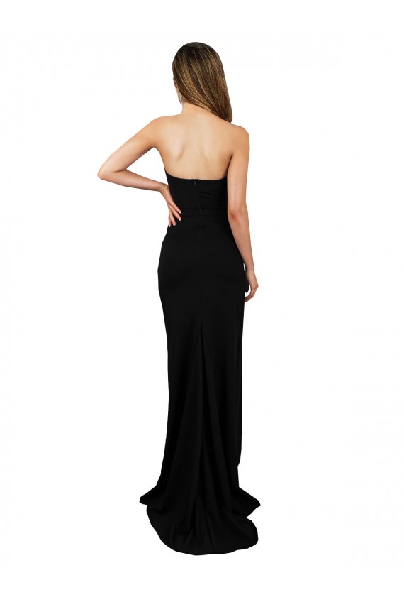 Fournisseurs de Noir Colonne Sans bretelle Col Haut Crêpe Stretch Longue Formelles Robes demoiselle d'honneur / Robes de soirée / Robes de bal