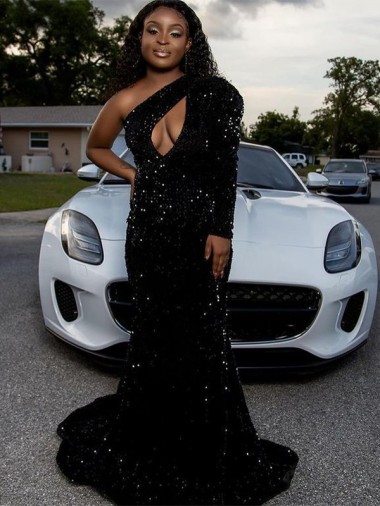 Fournisseurs de Noir Fourreau Balayage train Paillettes Velours Longue Robes de bal