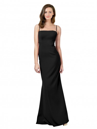 Fournisseurs de Noir Fourreau Bretelles spaghetti Col Carré Crêpe Stretch Longue Formelles Robes demoiselle d'honneur / Robes de soirée / Robes de bal