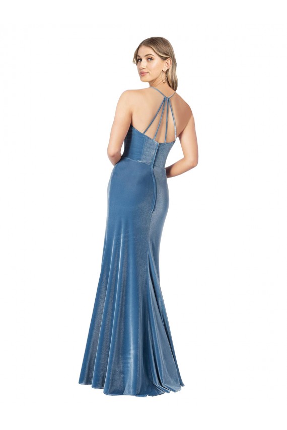 Fournisseurs de Noir Fourreau Bretelles spaghetti Col bijou Velours Stretch Longue Formelles Robes demoiselle d'honneur / Robes de soirée / Robes de bal