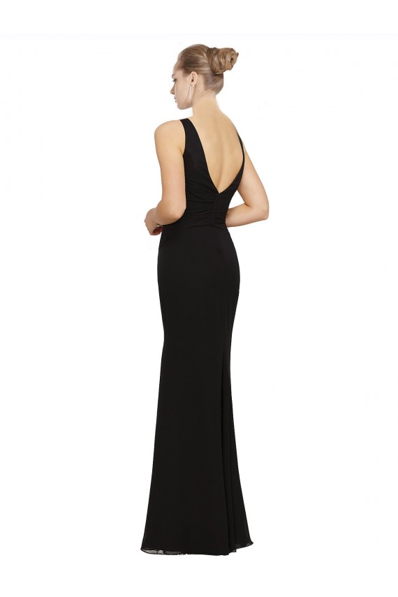 Fournisseurs de Noir Fourreau Col V Mousseline Longue Robes demoiselle d'honneur