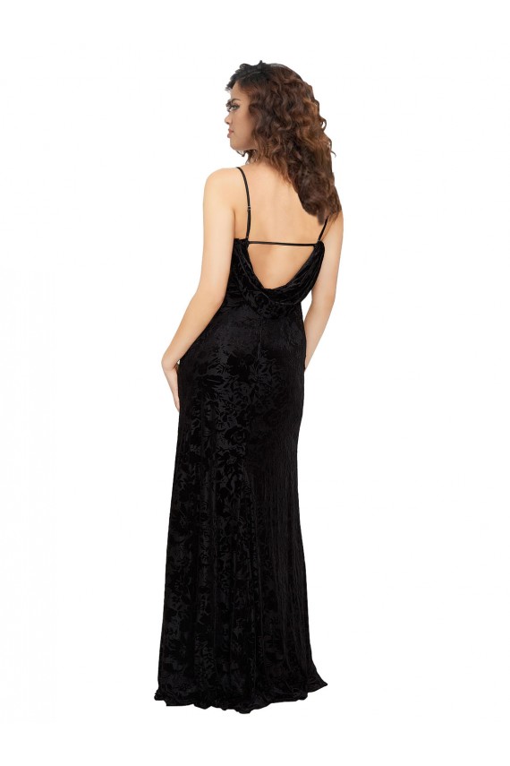 Fournisseurs de Noir Fourreau Col V Velours Floral Velours Stretch Longue Robes demoiselle d'honneur