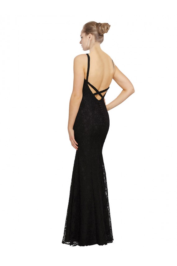 Fournisseurs de Noir Fourreau Col bijou Dentelle Longue Robes demoiselle d'honneur