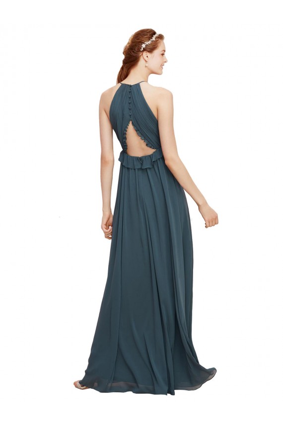 Fournisseurs de Noir Fourreau Licou Mousseline Longue Robes demoiselle d'honneur