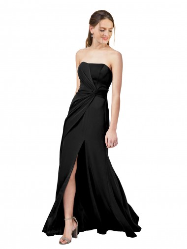 Fournisseurs de Noir Fourreau Sans bretelle Crêpe Stretch Longue Formelles Robes demoiselle d'honneur / Robes de soirée / Robes de bal