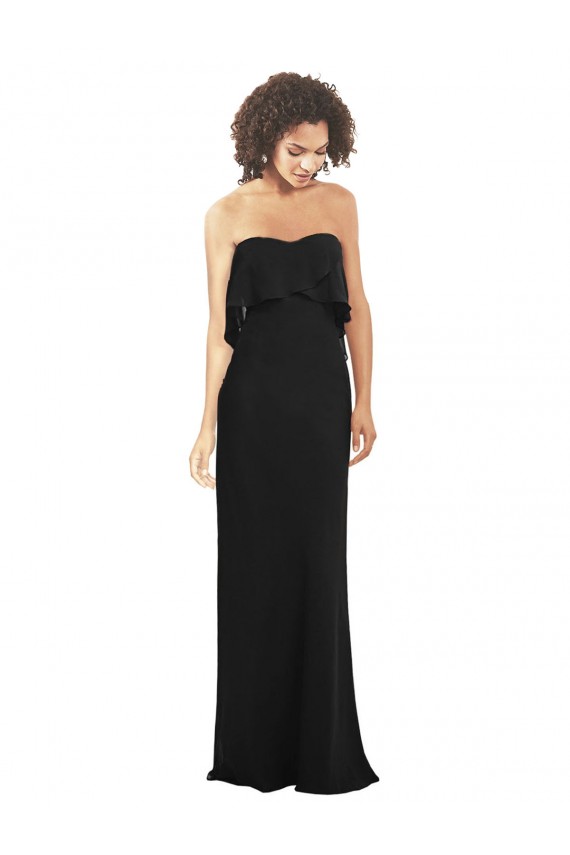 Fournisseurs de Noir Fourreau Sans bretelle Mousseline Longue Robes demoiselle d'honneur