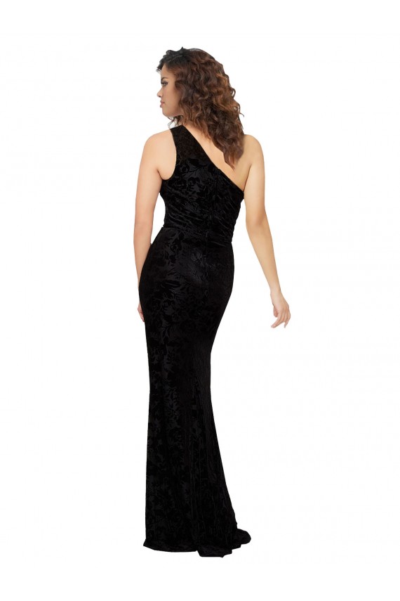Fournisseurs de Noir Fourreau Velours Floral Velours Stretch Longue Robes demoiselle d'honneur