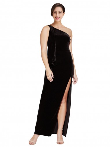 Fournisseurs de Noir Fourreau Velours Stretch Longue Formelles Robes demoiselle d'honneur / Robes de soirée / Robes de bal