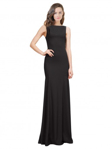 Fournisseurs de Noir Sirène Bateau Crêpe Stretch Longue Robes demoiselle d'honneur / Robes de bal