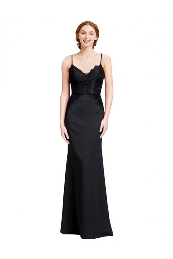 Fournisseurs de Noir Sirène Bretelles spaghetti Col V Crêpe Stretch Longue Robes demoiselle d'honneur / Robes de bal