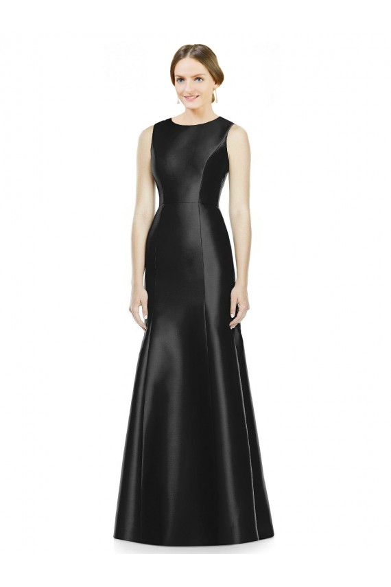 Fournisseurs de Noir Sirène Col Haut Satiné Longue Robes demoiselle d'honneur