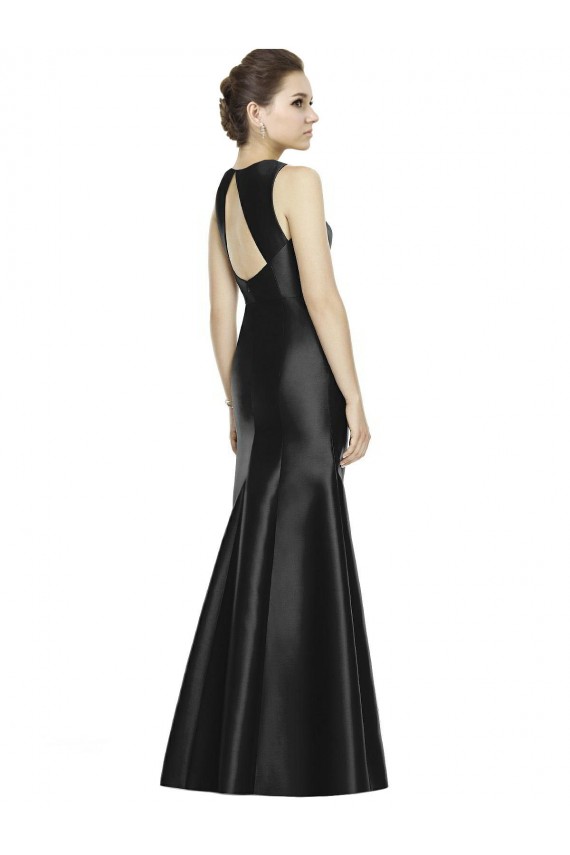 Fournisseurs de Noir Sirène Col Haut Satiné Longue Robes demoiselle d'honneur