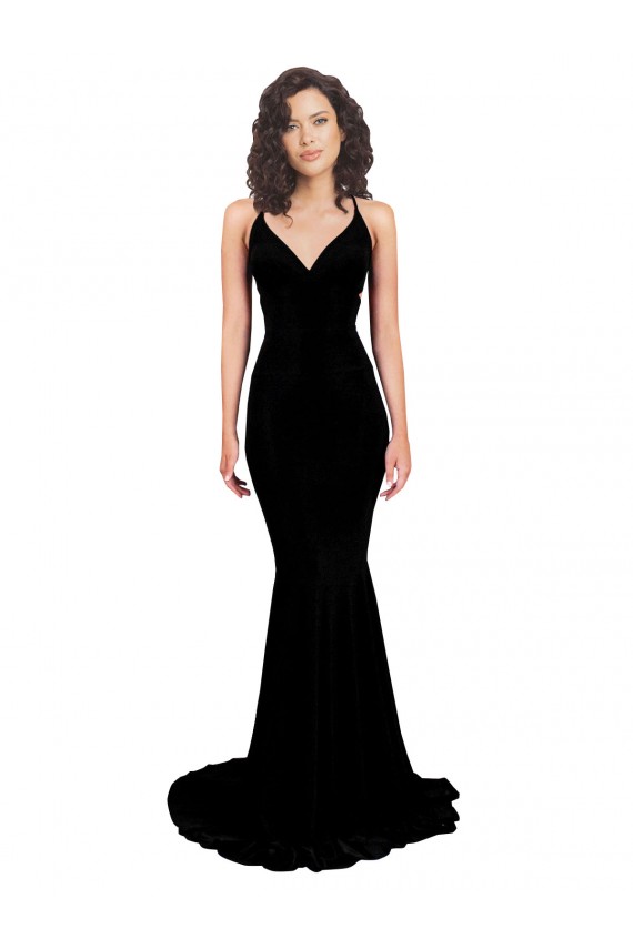 Fournisseurs de Noir Sirène Col V Spandex Longue Formelles Robes demoiselle d'honneur / Robes de soirée / Robes de bal