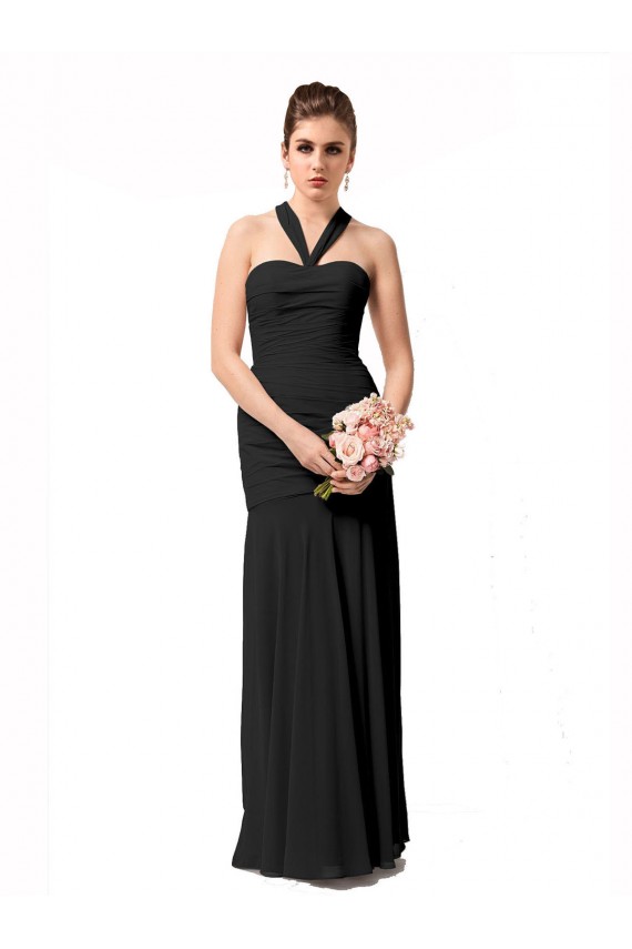 Fournisseurs de Noir Sirène Licou Mousseline Longue Robes demoiselle d'honneur