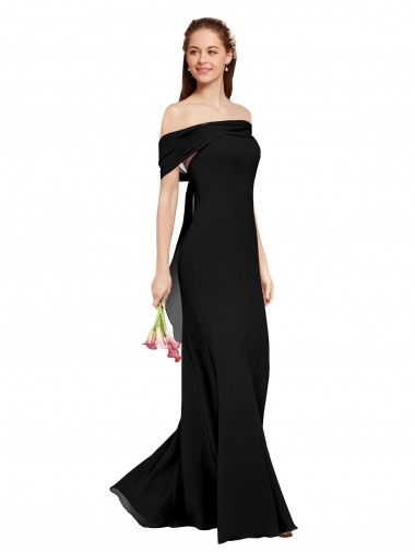 Fournisseurs de Noir Sirène Épaule Dénudée Mousseline Longue Robes demoiselle d'honneur / Robes de bal