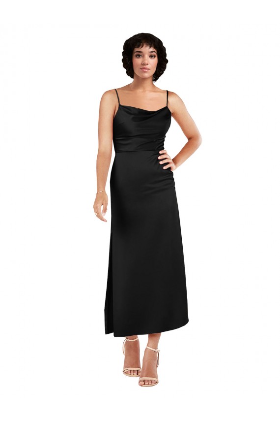 Fournisseurs de Noir Trapèze Bretelles spaghetti Satiné Soyeux Courte Robes demoiselle d'honneur / Robes de soirée / Robes de cocktail