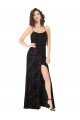 Fournisseurs de Noir Trapèze Bretelles spaghetti Velours Floral Velours Stretch Longue Robes demoiselle d'honneur
