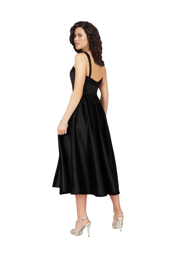 Fournisseurs de Noir Trapèze Col Carré Satiné Courte Robes demoiselle d'honneur / Robes de bal / Robes de cocktail