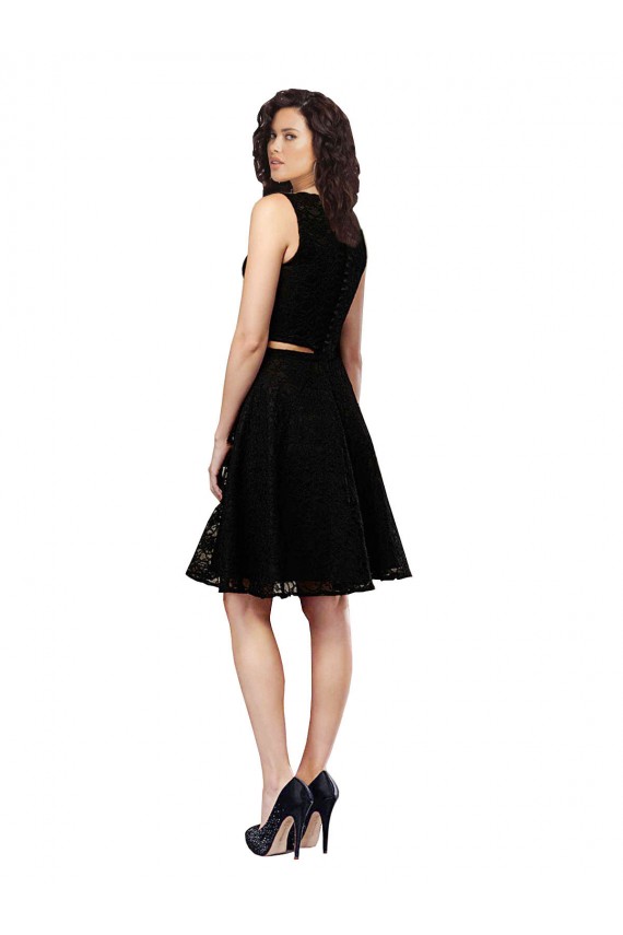 Fournisseurs de Noir Trapèze Col bijou Dentelle Courte Robes demoiselle d'honneur / Robes de cocktail