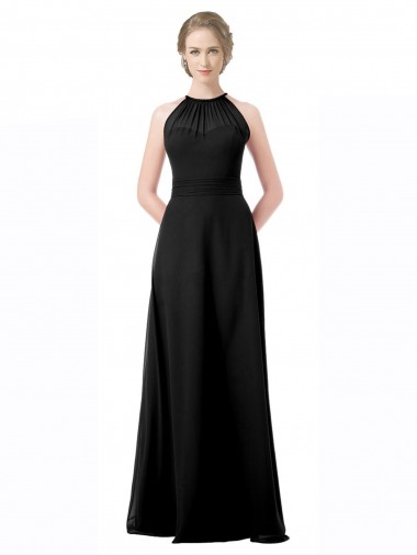 Fournisseurs de Noir Trapèze Licou Mousseline Longue Robes demoiselle d'honneur