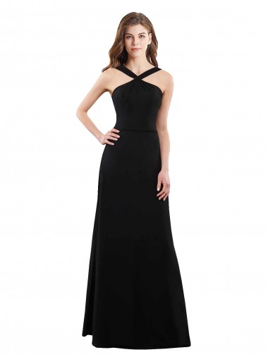 Fournisseurs de Noir Trapèze Licou Mousseline Longue Robes demoiselle d'honneur