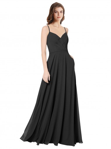 Fournisseurs de Noir Trapèze Mousseline Longue Robes demoiselle d'honneur