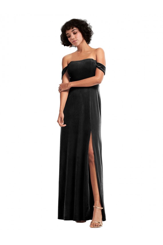 Fournisseurs de Noir Trapèze Épaule Dénudée Sans bretelle Velours Stretch Longue Formelles Robes demoiselle d'honneur / Robes de soirée / Robes de bal
