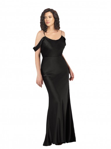Fournisseurs de Noir Trapèze Épaule Dénudée Satiné Soyeux Longue Formelles Robes demoiselle d'honneur / Robes de soirée / Robes de bal