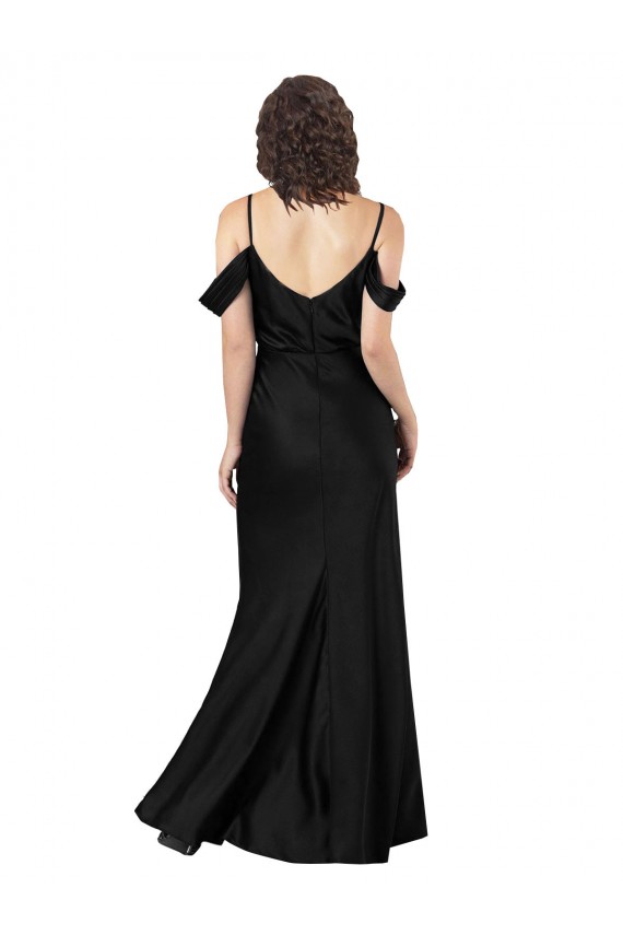 Fournisseurs de Noir Trapèze Épaule Dénudée Satiné Soyeux Longue Formelles Robes demoiselle d'honneur / Robes de soirée / Robes de bal
