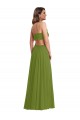 Fournisseurs de Olive verte Trapèze Col V Mousseline Longue Robes demoiselle d'honneur