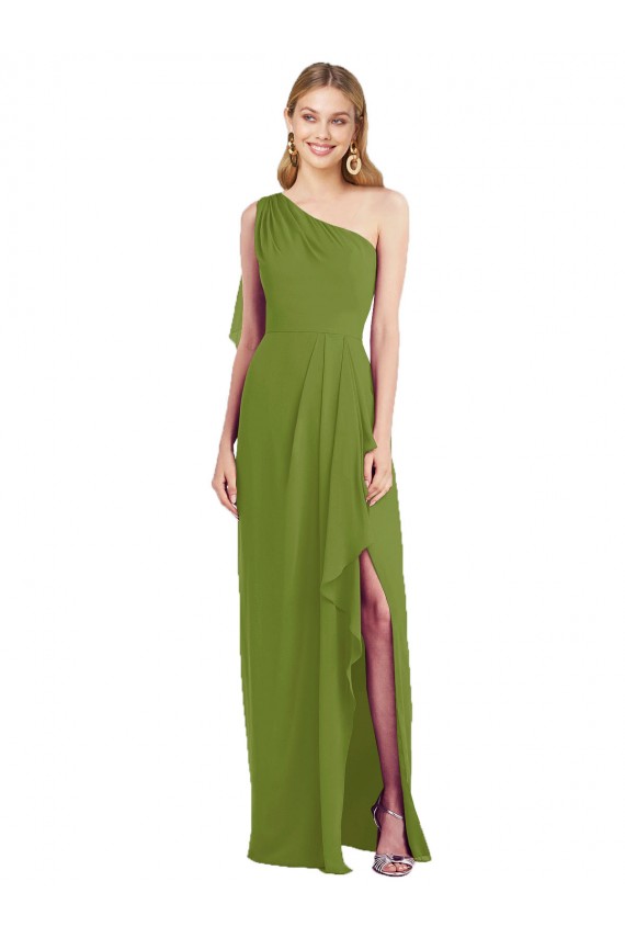 Fournisseurs de Olive verte Trompette Mousseline Longue Robes demoiselle d'honneur