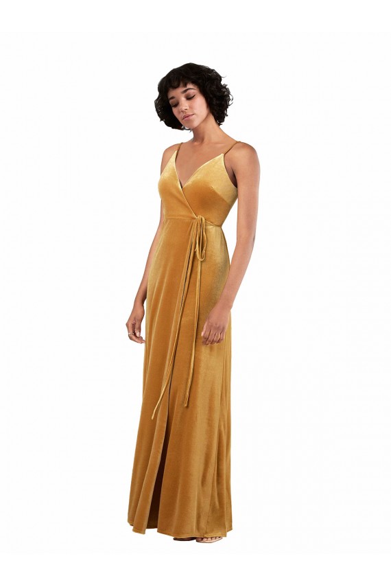 Fournisseurs de Or Colonne Col V Velours Stretch Longue Formelles Robes demoiselle d'honneur / Robes de soirée / Robes de bal