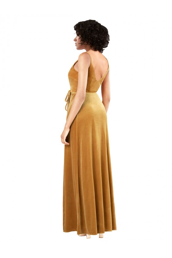 Fournisseurs de Or Colonne Col V Velours Stretch Longue Formelles Robes demoiselle d'honneur / Robes de soirée / Robes de bal