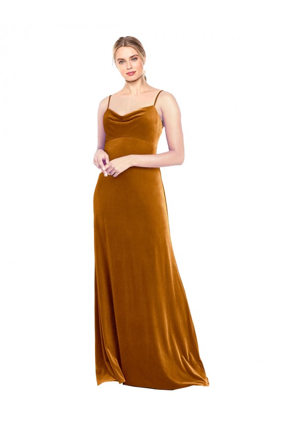 Fournisseurs de Or Trapèze Bretelles spaghetti Velours Stretch Longue Robes demoiselle d'honneur / Robes de bal