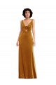 Fournisseurs de Or Trompette Col V Velours Stretch Longue Robes demoiselle d'honneur / Robes de bal