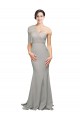 Fournisseurs de Oyster Argent Sirène Balayage train Crêpe Stretch Tulle Longue Formelles Robes demoiselle d'honneur / Robes de soirée / Robes de bal