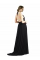 Fournisseurs de Oyster Argent Trapèze Licou Mousseline Longue Robes demoiselle d'honneur